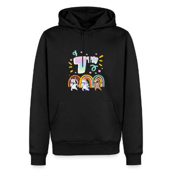 7th Birthday Dabbing Llama Einhorn Faultier | 7th - Männer Premium Bio Hoodie - Schwarz - Vorne - Nico (187cm)