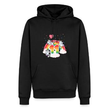 11. Geburtstag Regenbogen Einhorn Thema - Männer Premium Bio Hoodie - Schwarz - Vorne - Nico (187cm)