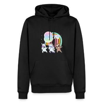 8ème anniversaire Dabbing Llama Licorne Paresseux | 8. - Sweat à capuche Premium bio Homme - noir - Devant - Nico (187cm)