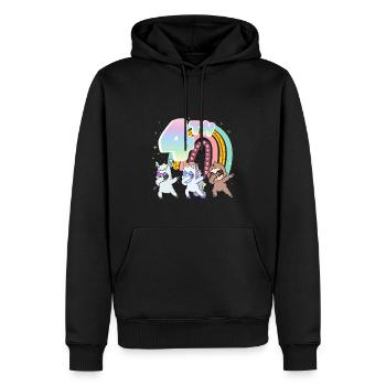 4ème anniversaire Dabbing Llama Licorne Paresseux | 4. - Sweat à capuche Premium bio Homme - noir - Devant - Nico (187cm)