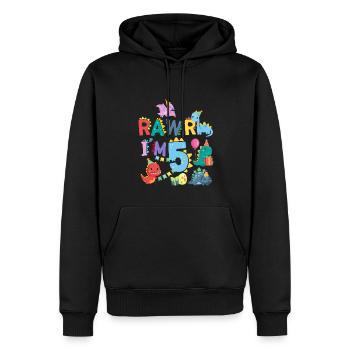 Rawr Je suis 5 | | de dinosaures Rawr 5ème anniversaire - Sweat à capuche Premium bio Homme - noir - Devant - Nico (187cm)