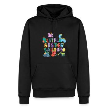 Little sister Saurus | Rawr Dinosaur Tshirt - Men’s Premium Organic Hoodie - black - Front - Nico (187cm)