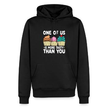 Einer Von Uns Ist Leckerer Als Du | Cupcake Shirt - Männer Premium Bio Hoodie - Schwarz - Vorne - Nico (187cm)