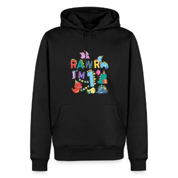 Rawr Je suis 1 | | de dinosaures Rawr 1er anniversaire - Sweat à capuche Premium bio Homme - noir - Devant - Nico (187cm)