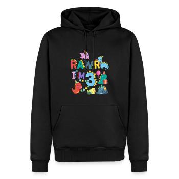 Rawr Je suis 3 | | de dinosaures Rawr 3ème anniversaire - Sweat à capuche Premium bio Homme - noir - Devant - Nico (187cm)