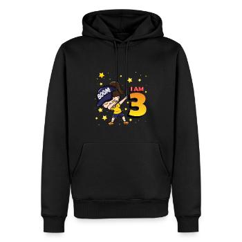 Boom J’ai 3 | Birthday Girl | Fête d’anniversaire 3rd - Sweat à capuche Premium bio Homme - noir - Devant - Nico (187cm)