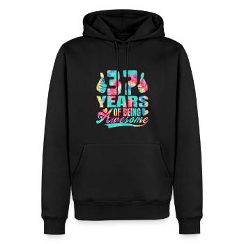 37e anniversaire ou anniversaire 37 ans d’existence - Sweat à capuche Premium bio Homme - noir - Devant - Nico (187cm)
