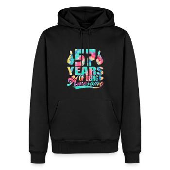 57e anniversaire ou anniversaire 57 ans d’existence - Sweat à capuche Premium bio Homme - noir - Devant - Nico (187cm)