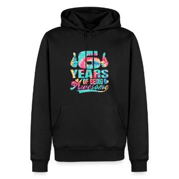 6ème anniversaire ou anniversaire 6 ans d’existence - Sweat à capuche Premium bio Homme - noir - Devant - Nico (187cm)