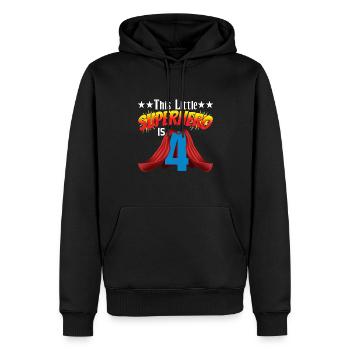 This little superhero is 4 birthday - Men’s Premium Organic Hoodie - black - Front - Nico (187cm)