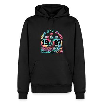 Unique Born 1987 Édition Limitée - Sweat à capuche Premium bio Homme - noir - Devant - Nico (187cm)