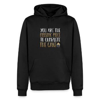 Vous êtes le morceau de gâteau manquant | Tshirt de cuisson - Sweat à capuche Premium bio Homme - noir - Devant - Nico (187cm)