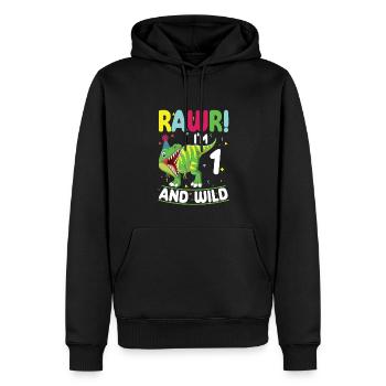 Dinosaurier 1 Jahre Alt 1. Geburtstag Party - Männer Premium Bio Hoodie - Schwarz - Vorne - Nico (187cm)