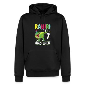 Dinosaure 7 ans costume de fête de 7ème anniversaire - Sweat à capuche Premium bio Homme - noir - Devant - Nico (187cm)