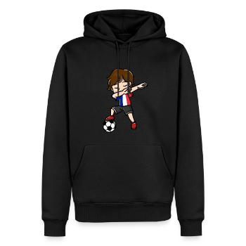 Tupfende Junge Fußballspieler Französisch Flagge - Männer Premium Bio Hoodie - Schwarz - Vorne - Nico (187cm)
