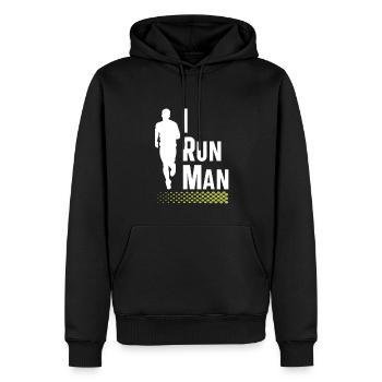 I Run Man | Vêtements de course | | de chemise de fitness - Sweat à capuche Premium bio Homme - noir - Devant - Nico (187cm)