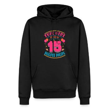 Cette fille a maintenant 15 | Thème Cupcake - Sweat à capuche Premium bio Homme - noir - Devant - Nico (187cm)