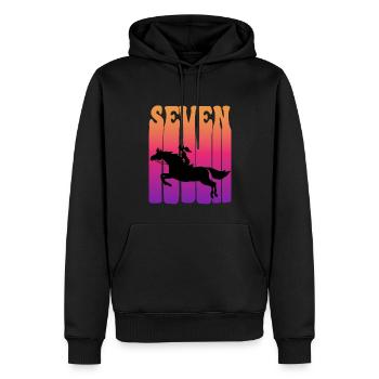 Girl riding, I am 7 years old, children 7. - Men’s Premium Organic Hoodie - black - Front - Nico (187cm)