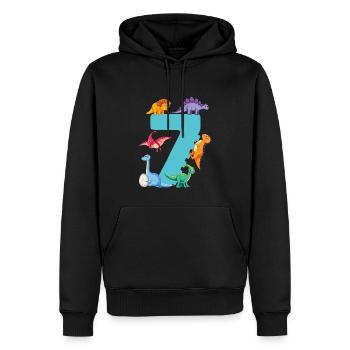 7e anniversaire | Chemise d’anniversaire de dinosaure | - Sweat à capuche Premium bio Homme - noir - Devant - Nico (187cm)