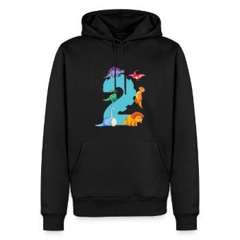2ème anniversaire | Chemise d’anniversaire de dinosaure | - Sweat à capuche Premium bio Homme - noir - Devant - Nico (187cm)