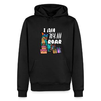 Je suis 8 Roars | Chemise d’anniversaire de dinosaure - Sweat à capuche Premium bio Homme - noir - Devant - Nico (187cm)