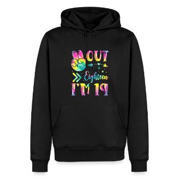 Peace Out Eighteen I'm 19 | Tie Dye Themed - Männer Premium Bio Hoodie - Schwarz - Vorne - Nico (187cm)