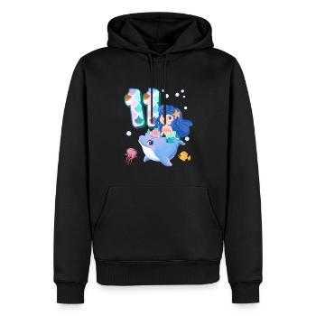 11e anniversaire | Anniversaire de sirène | - Sweat à capuche Premium bio Homme - noir - Devant - Nico (187cm)