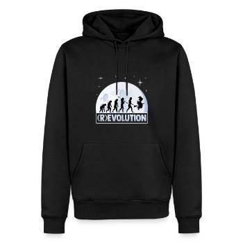 (r)evolution Gespenstische Primaten, Angeführt - Männer Premium Bio Hoodie - Schwarz - Vorne - Nico (187cm)