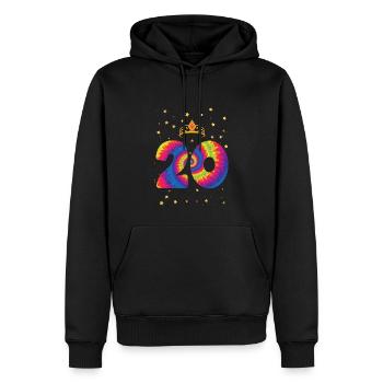 20. Geburtstag Krone | Tie Dye Themed Geburtstag - Männer Premium Bio Hoodie - Schwarz - Vorne - Nico (187cm)
