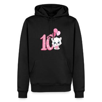 Chaton 10e anniversaire | Chemise d’anniversaire chat - Sweat à capuche Premium bio Homme - noir - Devant - Nico (187cm)