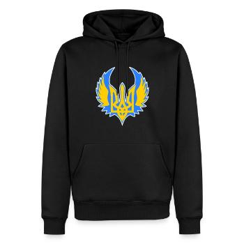 Ukraine Ukrainian Coat of Arms Wing Support - Men’s Premium Organic Hoodie - black - Front - Nico (187cm)