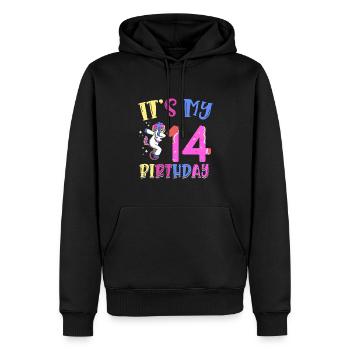 Es Ist Mein 14. Geburtstag Tupfende Einhorn Pony - Männer Premium Bio Hoodie - Schwarz - Vorne - Nico (187cm)