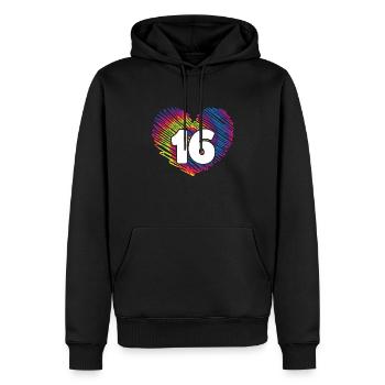 16. Geburtstag Herz Tie Dye | Tie Dye Themed - Männer Premium Bio Hoodie - Schwarz - Vorne - Nico (187cm)