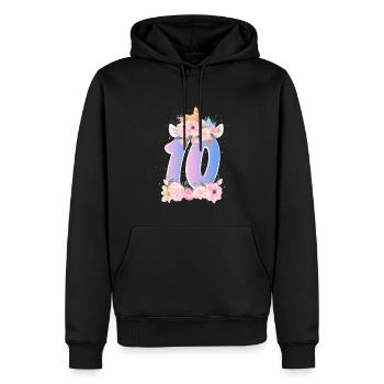10 Unicorn Crown Sweet Bouquet of Flowers 10th Birthday - Men’s Premium Organic Hoodie - black - Front - Nico (187cm)