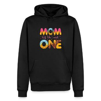 Mère de sweet saupoudre de délicieux beignets - Sweat à capuche Premium bio Homme - noir - Devant - Nico (187cm)