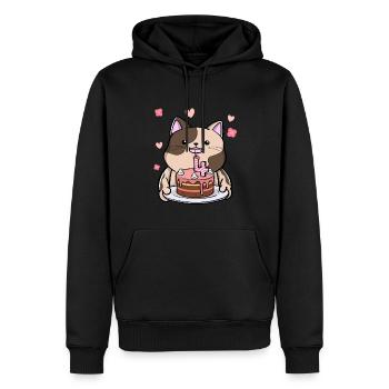 Le chat potelé garde un gâteau d’anniversaire 4 ans - Sweat à capuche Premium bio Homme - noir - Devant - Nico (187cm)