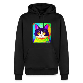 Chat de mauvaise humeur aux couleurs vives - Sweat à capuche Premium bio Homme - noir - Devant - Nico (187cm)