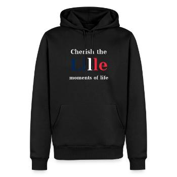 Cherish the LILLE things in life Geschenkidee - Männer Premium Bio Hoodie - Schwarz - Vorne - Nico (187cm)