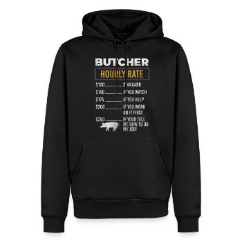 Travaux de grillades de boucherie - Sweat à capuche Premium bio Homme - noir - Devant - Nico (187cm)
