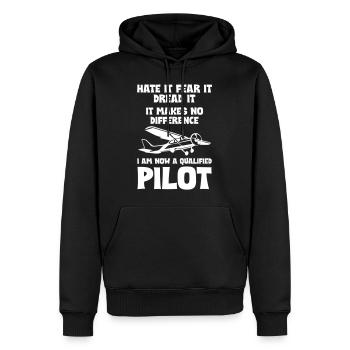 Je suis maintenant un pilote qualifié - Sweat à capuche Premium bio Homme - noir - Devant - Nico (187cm)