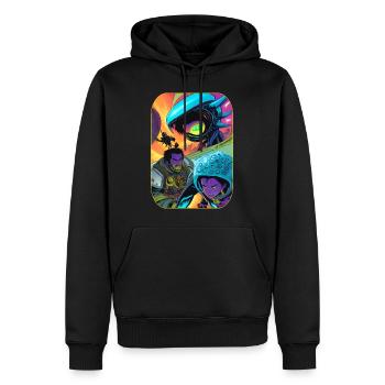Dessin animé de science-fiction avec des extraterrestres et des astronautes - Sweat à capuche Premium bio Homme - noir - Devant - Nico (187cm)