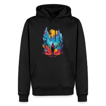 Wandern Berge Bunt - Männer Premium Bio Hoodie - Schwarz - Vorne - Nico (187cm)