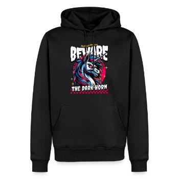 ATTENTION À LA LICORNE NOIRE Menace mythique - Sweat à capuche Premium bio Homme - noir - Devant - Nico (187cm)