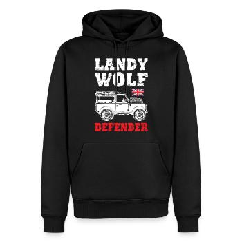 Landy Wolf Defender - Männer Premium Bio Hoodie - Schwarz - Vorne - Nico (187cm)