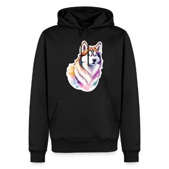 Husky de Sibérie Aquarelles - Sweat à capuche Premium bio Homme - noir - Devant - Nico (187cm)