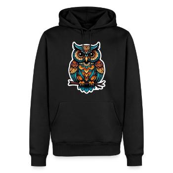 Eule Neo Traditional - Männer Premium Bio Hoodie - Schwarz - Vorne - Nico (187cm)