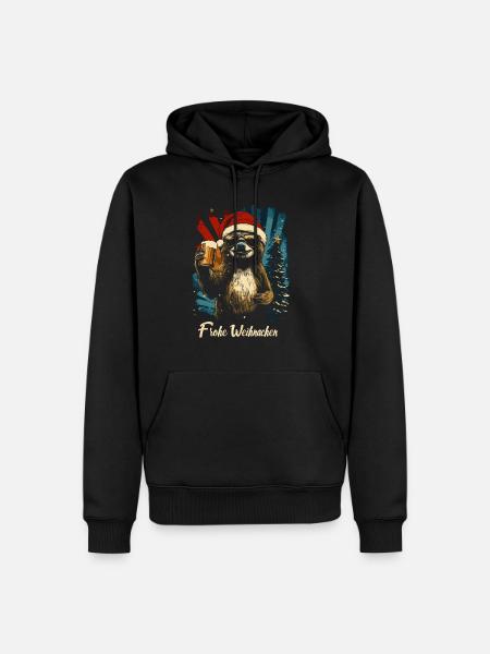 Weihnachtsfeier Bier Faultier lustig - Männer Premium Bio Hoodie - Schwarz