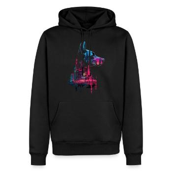 Dobermann Skyline - Männer Premium Bio Hoodie - Schwarz - Vorne - Nico (187cm)