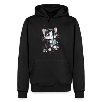 Chat mignon avec pelote de laine - Sweat à capuche Premium bio Homme - noir - Devant - Nico (187cm)