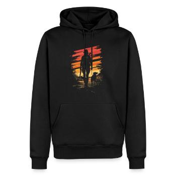 Chasseresse avec chien Vintage - Sweat à capuche Premium bio Homme - noir - Devant - Nico (187cm)